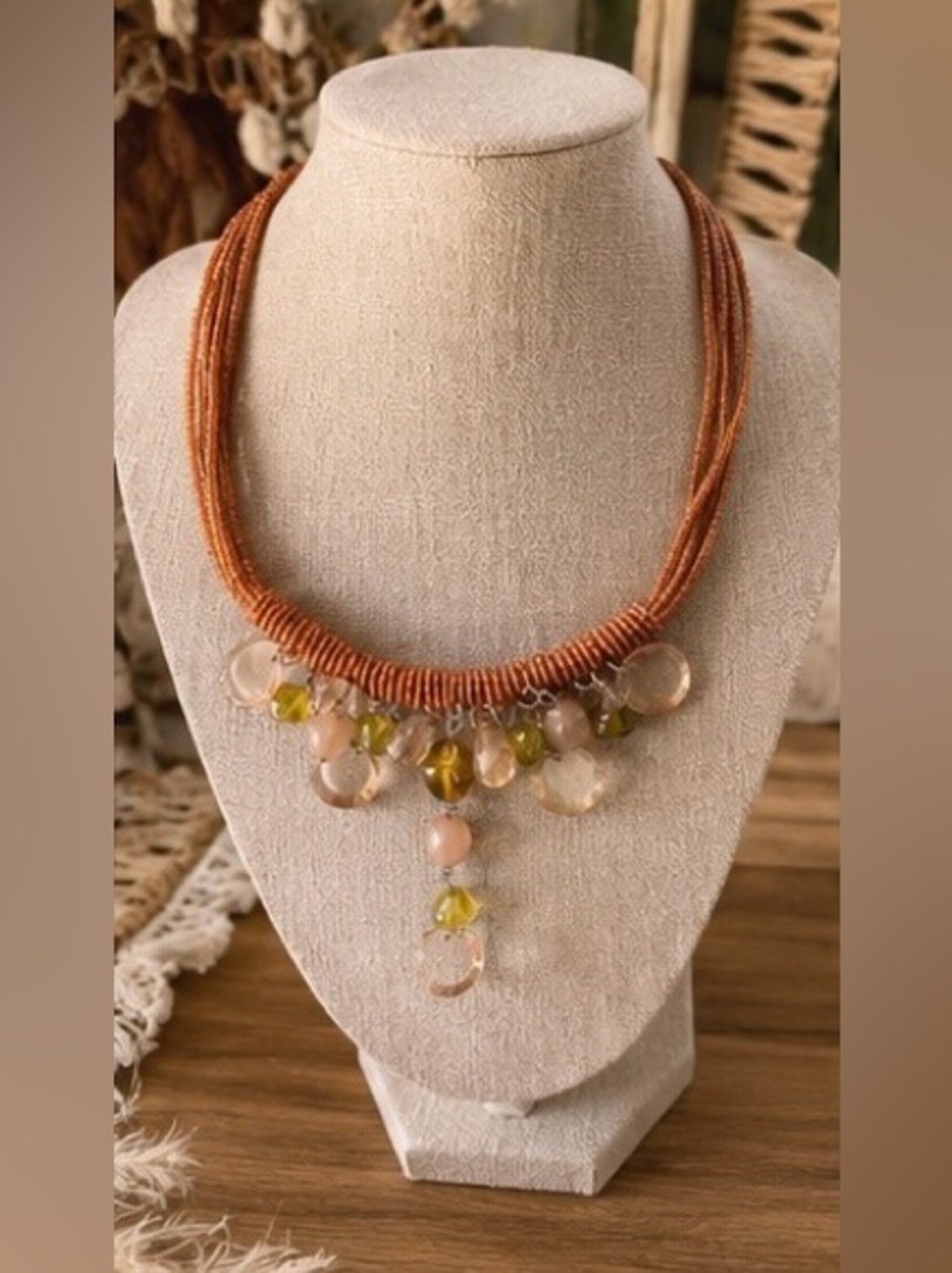 ✨🧡 Boho Faceted Beaded Necklace | Earth Tone Multi-Strand ✨🧡